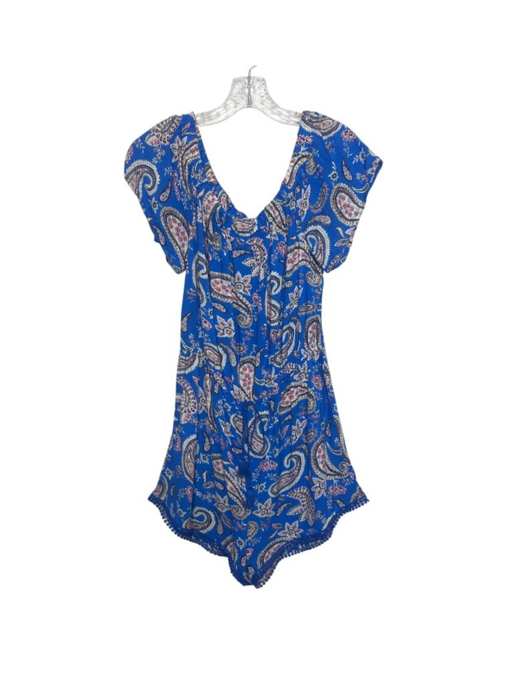 Bebop Paisley Print Romper Pom-Pom Trim Large Blue New Lightweight Flowy